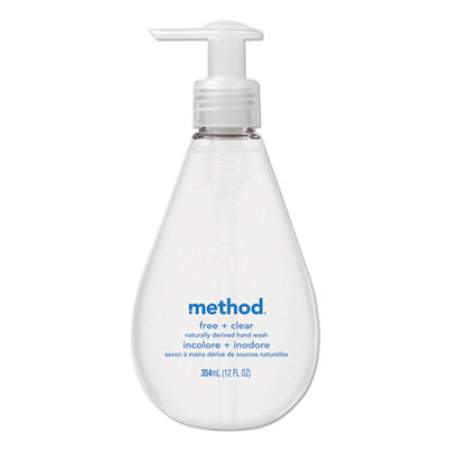 Method Gel Hand Wash, Fragrance-Free, 12 oz Pump Bottle, 6/Carton (01943)