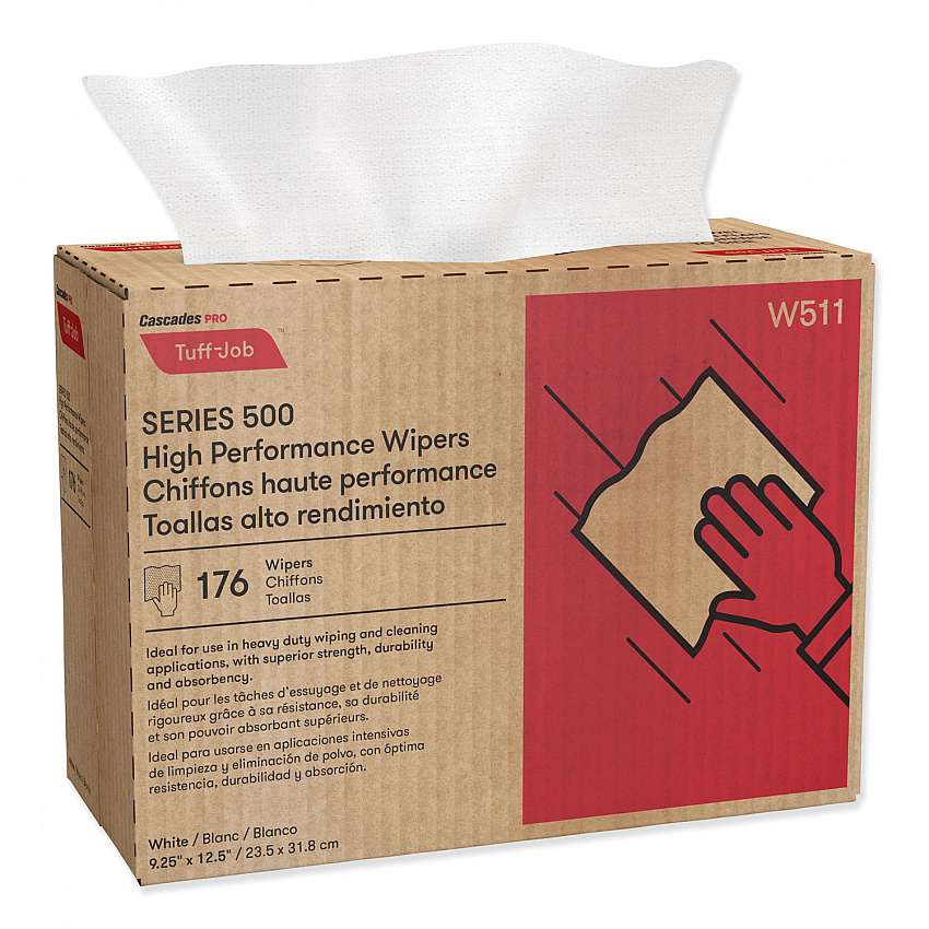 Tuff-Job S500 High Performance Wipers, 9.25 x 12.5, White, 176/Box, 10 Box/Carton (W511)