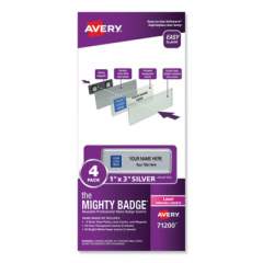 Avery The Mighty Badge Name Badge Holder Kit, Horizontal, 3 x 1, Laser, Silver, 4 Holders/32 Inserts (71200)