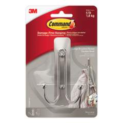 Command Adhesive Mount Metal Hook, Large, Double Hook, Brushed Nickel Finish, 1 Hook and 2 Strips/Pack (17036BNES)