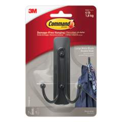Command Adhesive Mount Metal Hook, Large, Double Hook, Matte Black Finish, 1 Hook and 1 Strip/Pack (17036MBES)