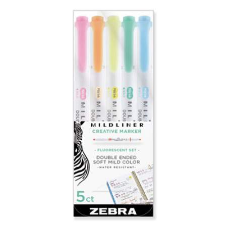 Zebra Mildliner Double Ended Highlighter, Assorted Ink Colors, Bold-Chisel/Fine-Bullet Tips, Assorted Barrel Colors, 5/Pack (78105)