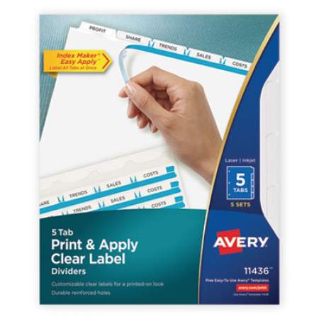 Avery Print and Apply Index Maker Clear Label Dividers, 5 White Tabs, Letter, 5 Sets (11436)