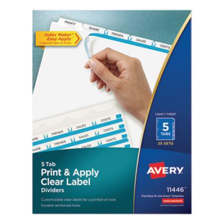 Avery Print and Apply Index Maker Clear Label Dividers, 5 White Tabs, Letter, 25 Sets (11446)