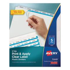 Avery Print and Apply Index Maker Clear Label Plastic Dividers with Printable Label Strip, 5-Tab, 11 x 8.5, Translucent, 1 Set (11449)