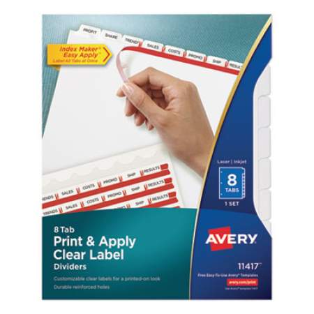 Avery Print and Apply Index Maker Clear Label Dividers, 8 White Tabs, Letter (11417)
