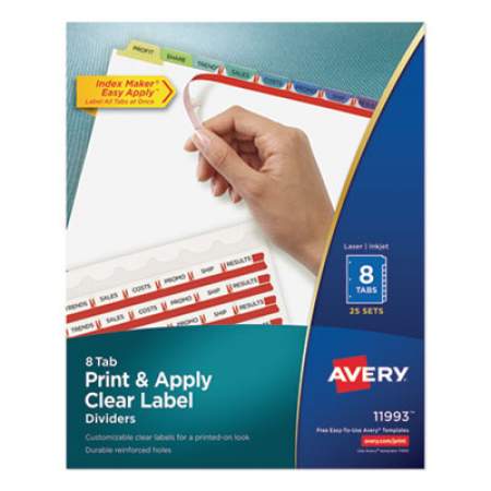 Avery Print and Apply Index Maker Clear Label Dividers, 8 Color Tabs, Letter, 25 Sets (11993)