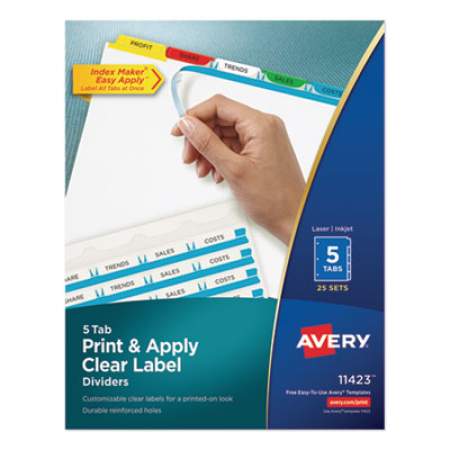 Avery Print and Apply Index Maker Clear Label Dividers, 5 Color Tabs, Letter, 25 Sets (11423)