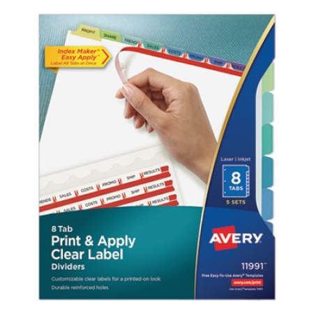 Avery Print and Apply Index Maker Clear Label Dividers, 8 Color Tabs, Letter, 5 Sets (11991)