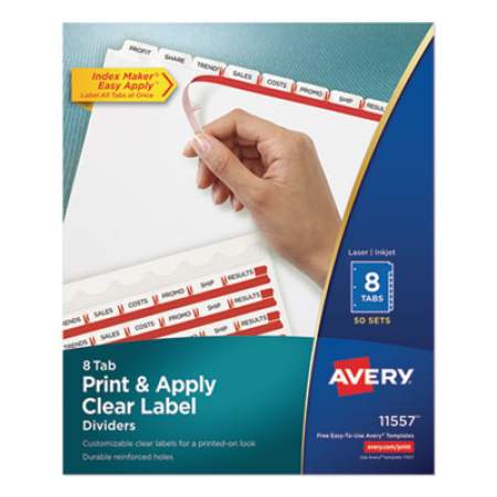Avery Print and Apply Index Maker Clear Label Dividers, 8 White Tabs, Letter, 50 Sets (11557)