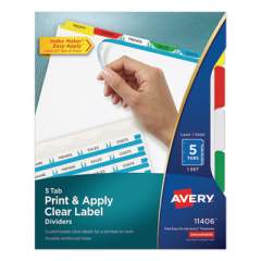 Avery Print and Apply Index Maker Clear Label Dividers, 5 Color Tabs, Letter (11406)