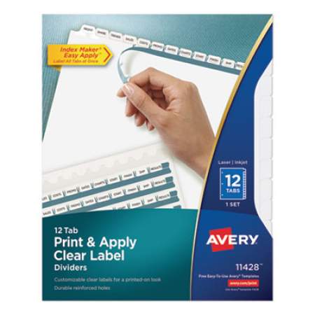 Avery Print and Apply Index Maker Clear Label Dividers, 12 White Tabs, Letter (11428)