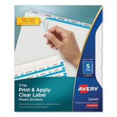 Avery Print and Apply Index Maker Clear Label Plastic Dividers with Printable Label Strip, 5-Tab, 11 x 8.5, Translucent, 5 Sets (12449)