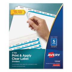 Avery Print and Apply Index Maker Clear Label Dividers, 5 White Tabs, Letter, 50 Sets (11556)