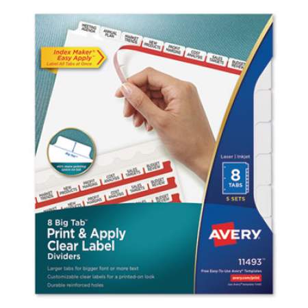 Avery Print and Apply Index Maker Clear Label Dividers, 8 White Tabs, Letter, 5 Sets (11493)