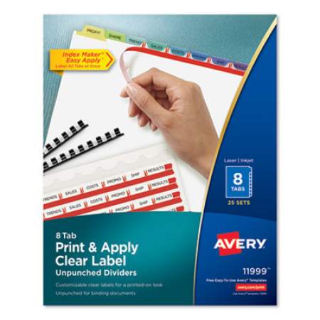 Avery Print and Apply Index Maker Clear Label Unpunched Dividers, 8-Tab, Ltr, 25 Sets (11999)