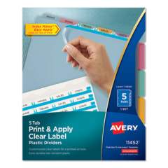 Avery Print and Apply Index Maker Clear Label Plastic Dividers with Printable Label Strip, 5-Tab, 11 x 8.5, Translucent, 1 Set (11452)