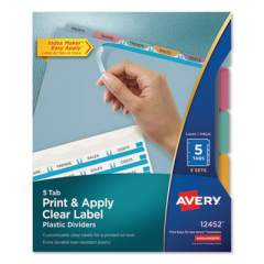 Avery Print and Apply Index Maker Clear Label Plastic Dividers with Printable Label Strip, 5-Tab, 11 x 8.5, Translucent, 5 Sets (12452)