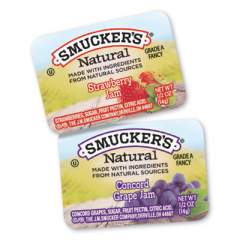 Smucker's Smuckers 1/2 Ounce Natural Jam, 0.5 oz Container, Grape; Strawberry, 200/Carton (2994)