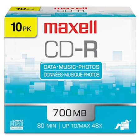Maxell CD-R Recordable Disc, 700 MB/80 min, 48x, Slim Jewel Case, Silver, 10/Pack (648210)