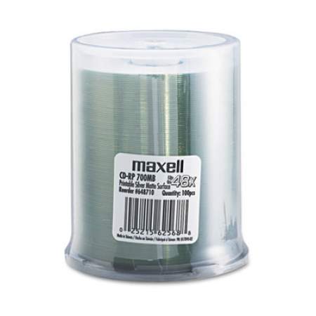 Maxell CD-R Printable Recordable Discs, 700 MB/80 min, 48x, Spindle, Matte Silver, 100/Pack (648710)