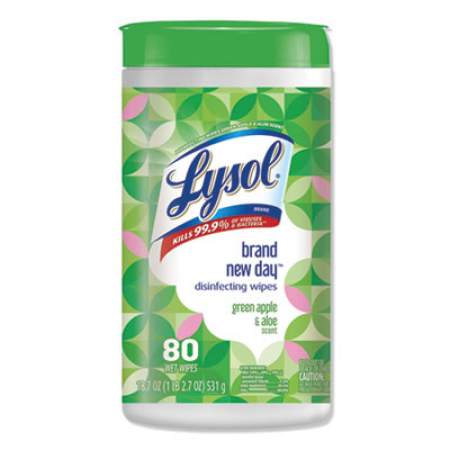 LYSOL Disinfecting Wipes, 7 x 7.25, Green Apple and Aloe, 80 Wipes/Canister (75599EA)