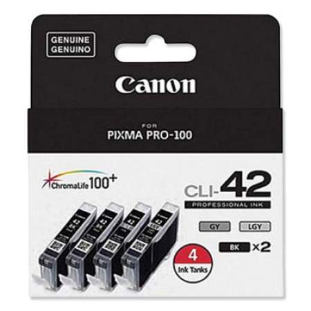 Canon 6384B008 (CLI-42) ChromaLife100+ Ink, Black/Gray/Light Gray, 4/Pack