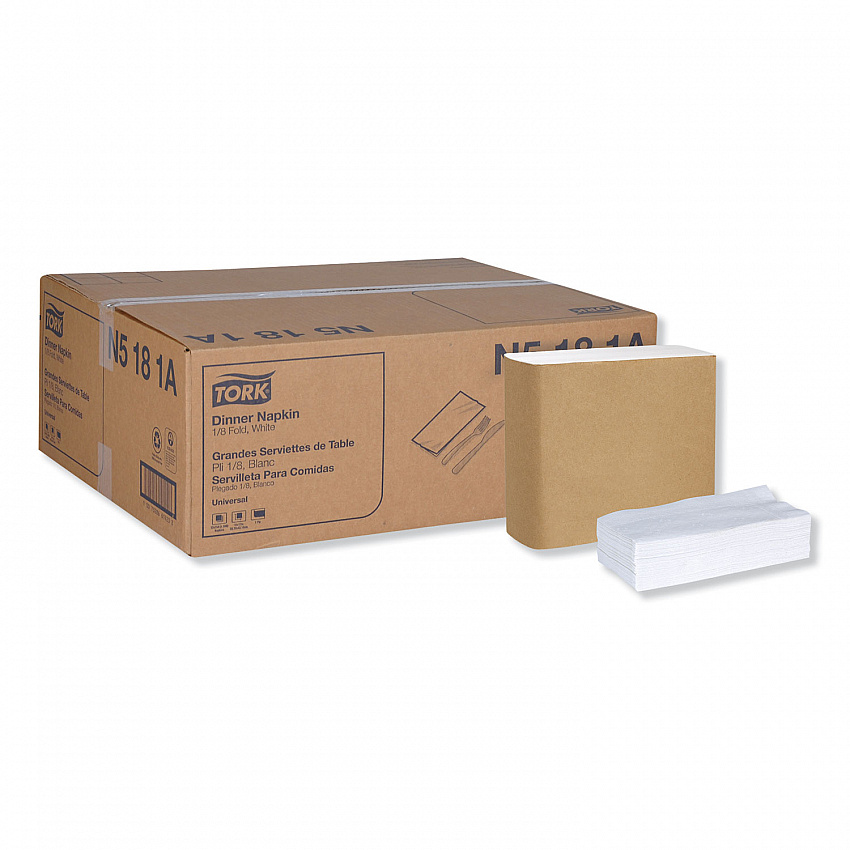 Universal Dinner Napkins, 1-Ply, 15 x 17, 1/8 Fold, White, 3000/Carton (N5181A)