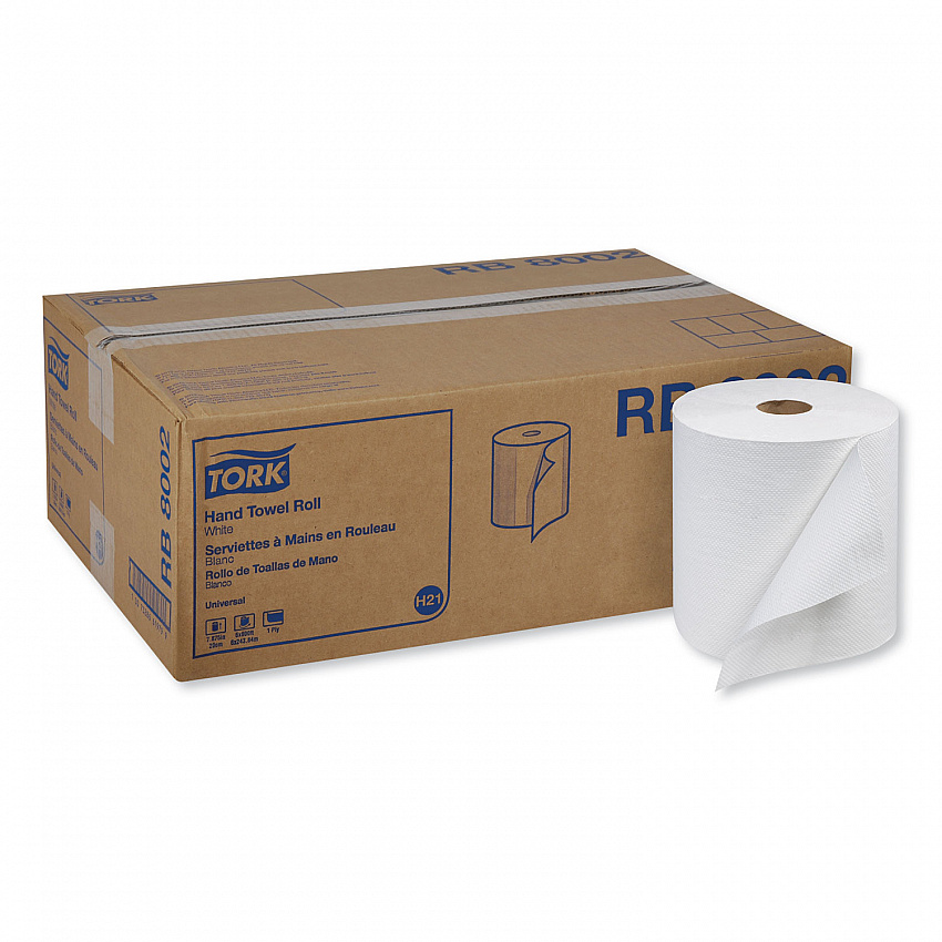 Universal Hand Towel Roll, 1-Ply, 7.88" x 800 ft, White, 6 Rolls/Carton (RB8002)