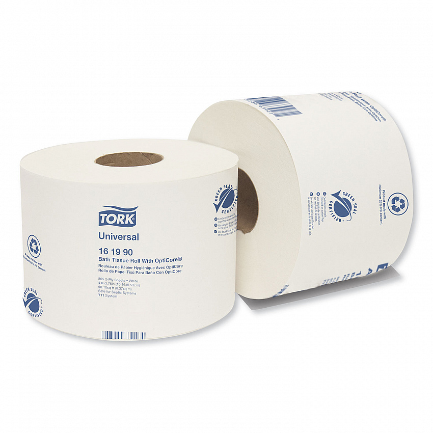 Universal Bath Tissue Roll with OptiCore, Septic Safe, 2-Ply, White, 865 Sheets/Roll, 36 Rolls/Carton (161990)