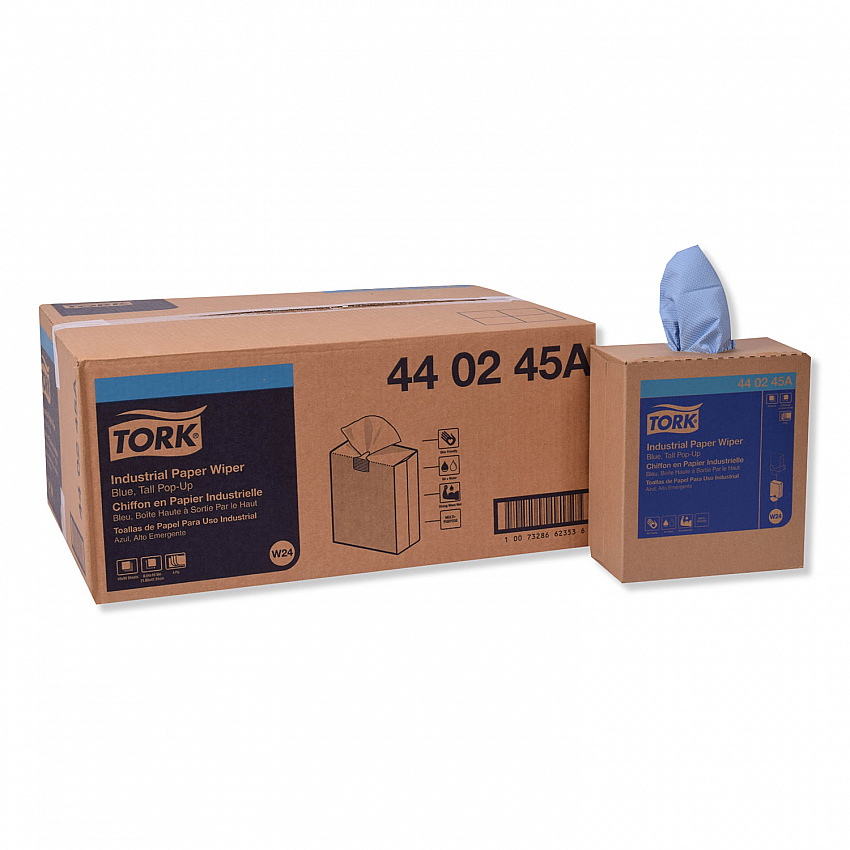 Industrial Paper Wiper, 4-Ply, 8.54 x 16.5, Unscented, Blue, 90 Towels/Box, 10 Boxes/Carton (440245A)
