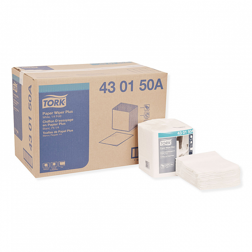 Paper Wiper Plus, 12.5 x 13, White, 1/4 Fold, 90/Pack, 12 Packs/Carton (430150A)