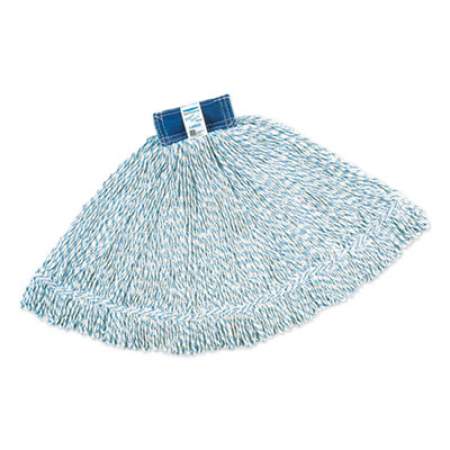 Rubbermaid Commercial Super Stitch Finish Mops, Cotton/Synthetic, White, Large, 1-in. Blue Headband (D513)