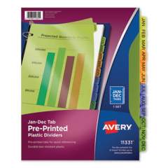 Avery Durable Preprinted Plastic Tab Dividers, 12-Tab, Jan. to Dec., 11 x 8.5, Assorted, 1 Set (11331)
