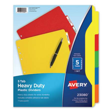 Avery Heavy-Duty Plastic Dividers with Multicolor Tabs and White Labels , 5-Tab, 11 x 8.5, Assorted, 1 Set (23080)