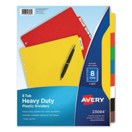 Avery Heavy-Duty Plastic Dividers with Multicolor Tabs and White Labels , 8-Tab, 11 x 8.5, Assorted, 1 Set (23084)