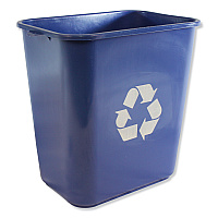 Soft-Sided Recycle Logo Plastic Wastebasket, 28 qt, Polyethylene, Blue (7702BLUR)