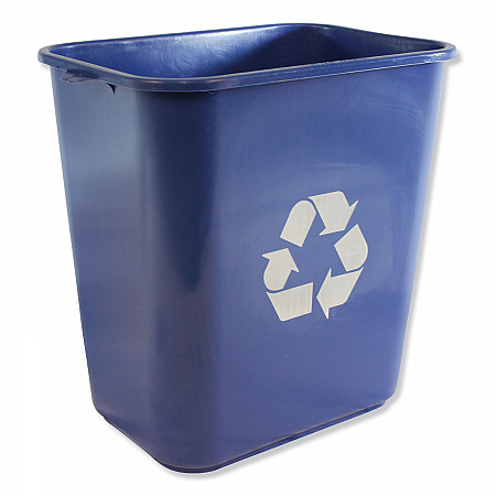 Soft-Sided Recycle Logo Plastic Wastebasket, 28 qt, Polyethylene, Blue (7702BLUR)