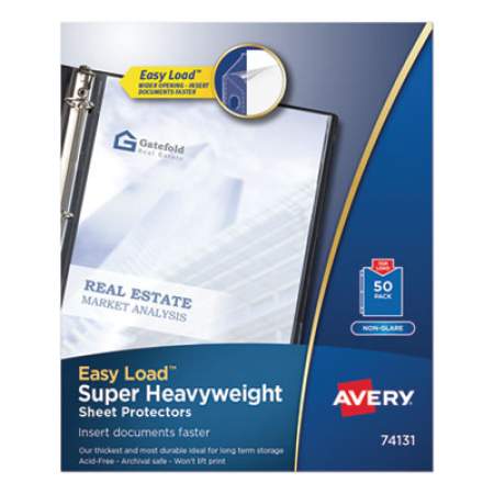 Avery Top-Load Poly Sheet Protectors, Super Heavy Gauge, Letter, Nonglare, 50/Box (74131)