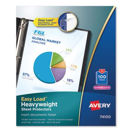 Avery Top-Load Poly Sheet Protectors, Heavy Gauge, Letter, Diamond Clear, 100/Box (74100)
