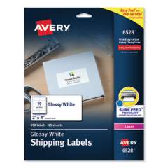 Avery Glossy White Easy Peel Mailing Labels w/ Sure Feed Technology, Laser Printers, 2 x 4, White, 10/Sheet, 25 Sheets/Pack (6528)