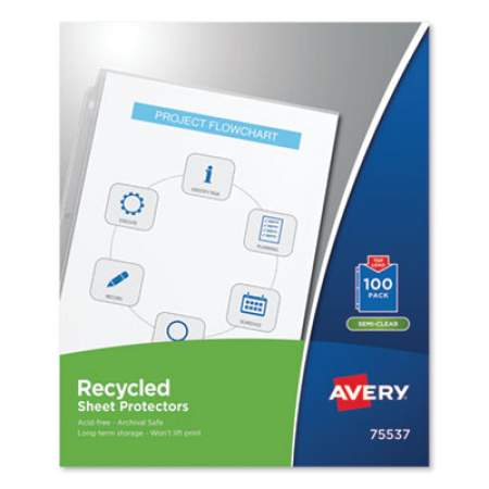 Avery Top-Load Recycled Polypropylene Sheet Protector, Semi-Clear, 100/Box (75537)