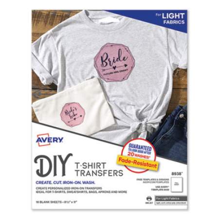 Avery Fabric Transfers, 8.5 x 11, White, 18/Pack (8938)