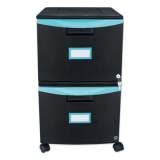 Storex Two-Drawer Mobile Filing Cabinet, 2 Legal/Letter-Size File Drawers, Black/Teal, 14.75" x 18.25" x 26" (61315U01C)