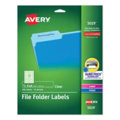 Avery Clear Permanent File Folder Labels with Sure Feed Technology, 0.66 x 3.44, Clear, 30/Sheet, 15 Sheets/Pack (5029)