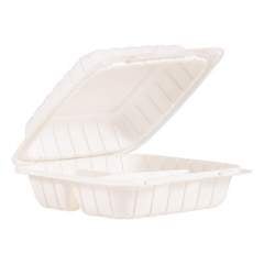 ProPlanet by Dart Hinged Lid Containers, 3-Compartment, 8.3" x 8" x 3", White, 150/Carton (85MFPPHT3)