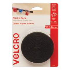 VELCRO Sticky-Back Fasteners with Dispenser, Removable Adhesive, 0.75" x 5 ft, Black (90086)