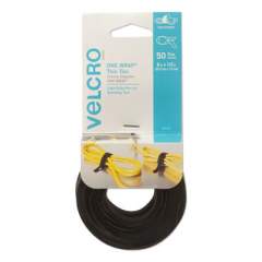 VELCRO ONE-WRAP Pre-Cut Thin Ties, 0.5" x 8", Black, 50/Pack (95172)