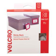 VELCRO Sticky-Back Fasteners, Removable Adhesive, 0.75" dia, White, 200/Box (91824)