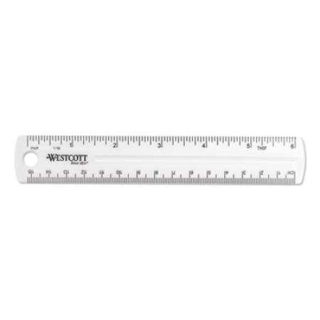Westcott Transparent Shatter-Resistant Plastic Ruler, Standard/Metric, 6" Long, Clear (45016)